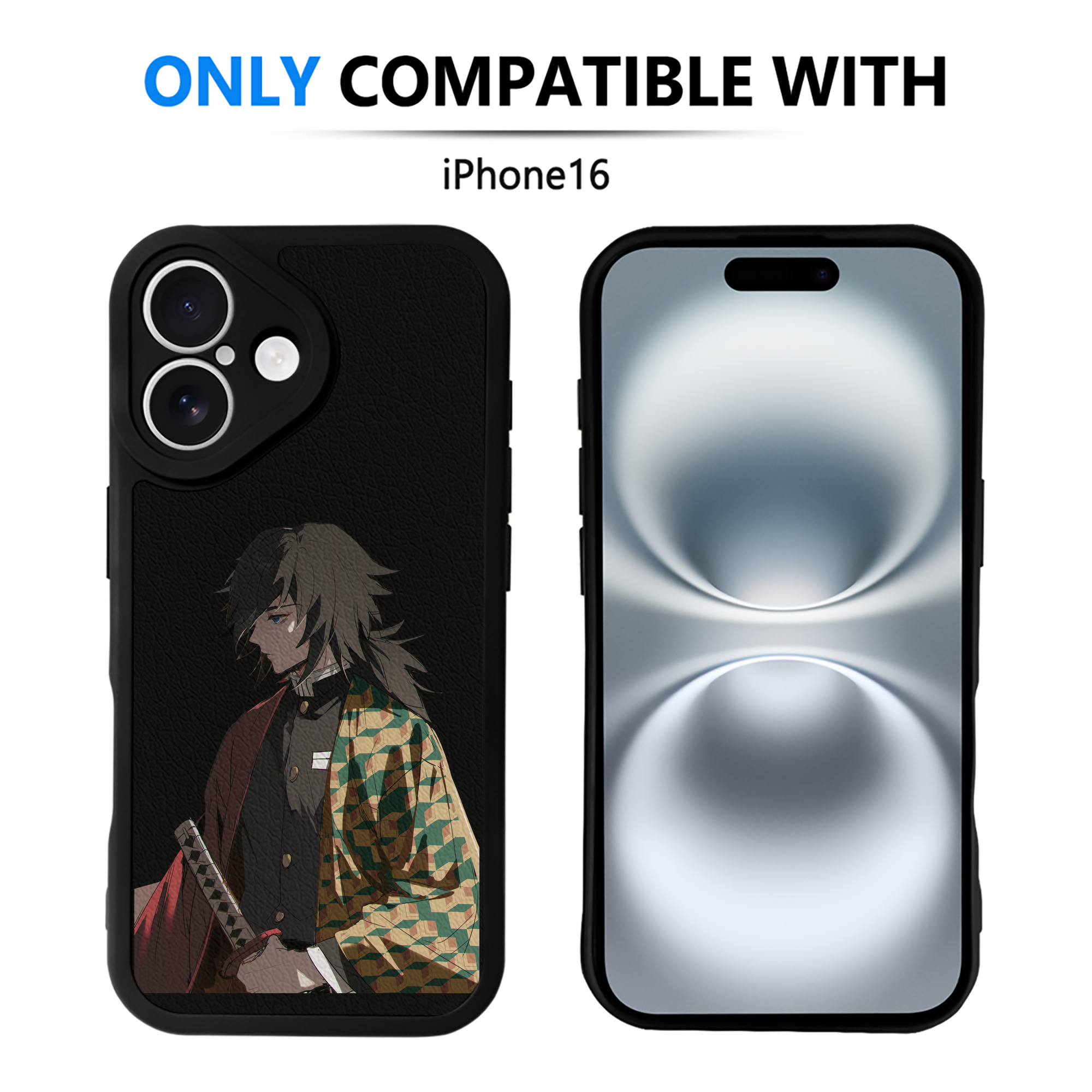 （画像用） 鬼滅の刃（きめつのやいば）水柱-冨岡 義勇／とみおか ぎゆう Tomioka Giyuu 【iPhone 16シリーズ対応】シリコンスマホケース（レザー調） 材質：シリコン